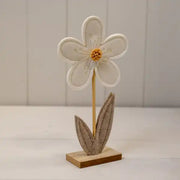 Medium Cream Felt Flower on Wooden Base Decoration