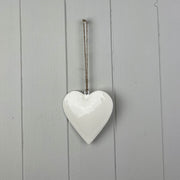 White Enamel Hanging Heart (10cm)