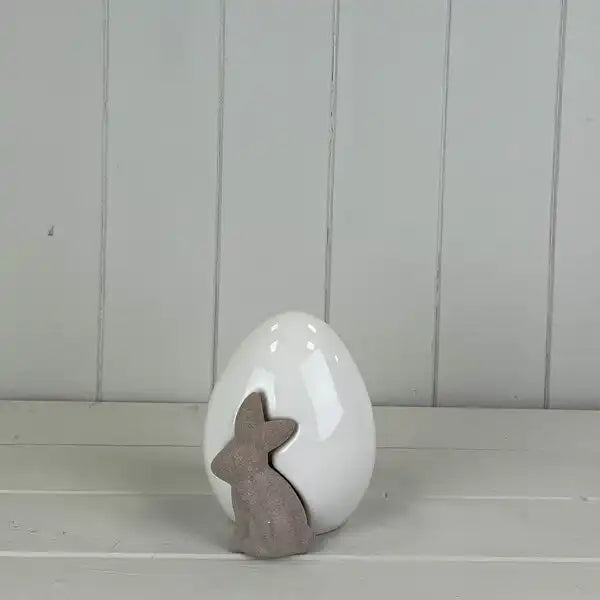 Ceramic White Egg With Rabbit H12.5cm W9cm D9.5cm  Weight-246g