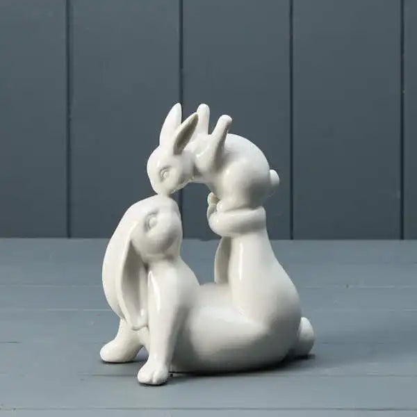Ceramic White Love You Rabbits H17 W14 D7.5