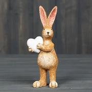 Natural Standing Rabbit Ornament holding White Heart