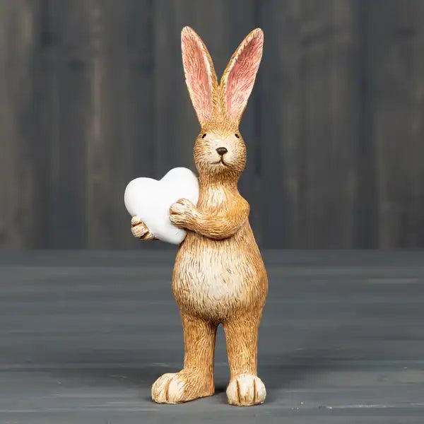 Natural Standing Rabbit Ornament holding White Heart