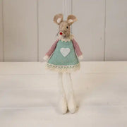 Green Fabric Sitting / Hanging Mouse with Pink Sleeves