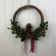 Rattan Pinceone and Berry Wreath with Bow D36cm