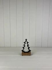 Matt Black Wood/Metal Tree Festive Decoration L9xD4.5xH16cm - Weight 115g
