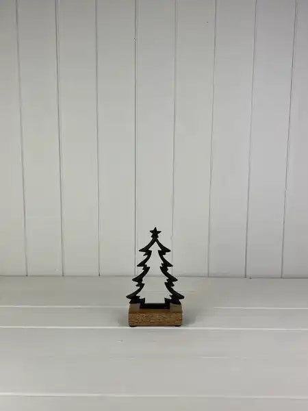 Matt Black Wood/Metal Tree Festive Decoration L9xD4.5xH16cm - Weight 115g