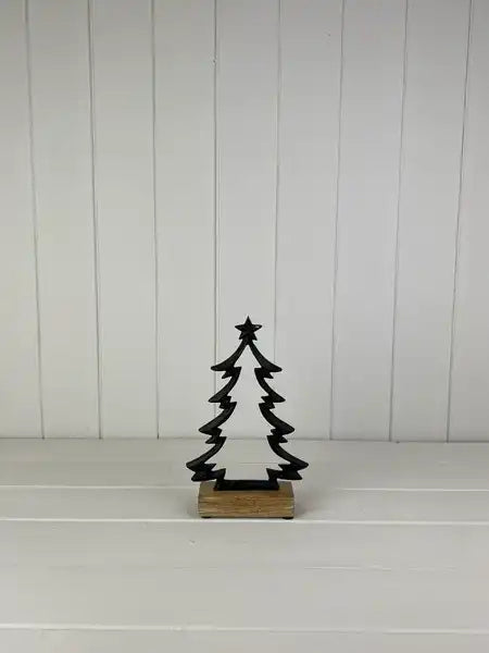 Matt Black Wood/Metal Tree Festive Decoration L10xD4.5xH21cm Weight - 163g