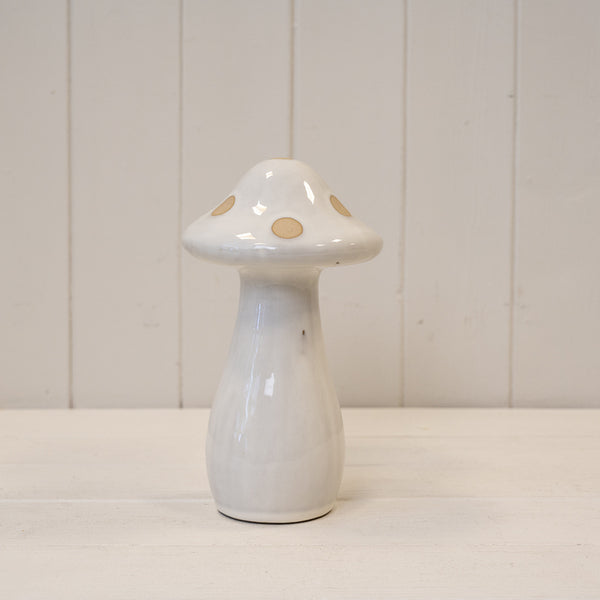 Medium Cream Ceramic Mushroom with Sand Dots
