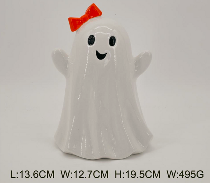 LED Ghost with Orange Bow