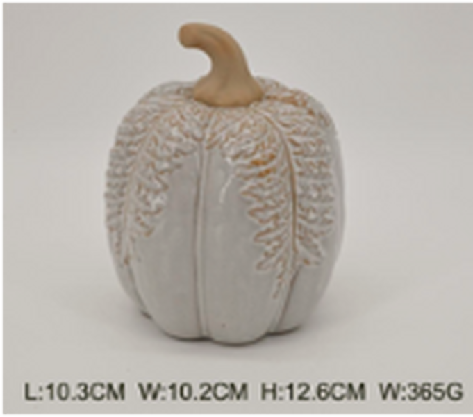 Large Natural Glazed Taller Pumpkin with Oversized Leaves