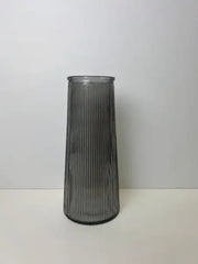 Smoky Grey Tall Ribbed Vase H22.5cm D10cm  Weight-595g