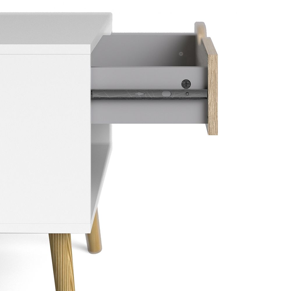 Pair of 2 x Oslo Bedside Cabinet With 1 Drawer In White And Oak - Price Crash Furniture