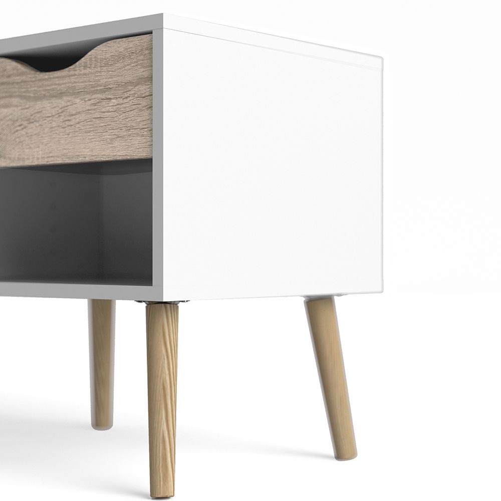Pair of 2 x Oslo Bedside Cabinet With 1 Drawer In White And Oak - Price Crash Furniture