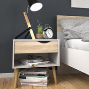 Pair of 2 x Oslo Bedside Cabinet With 1 Drawer In White And Oak - Price Crash Furniture