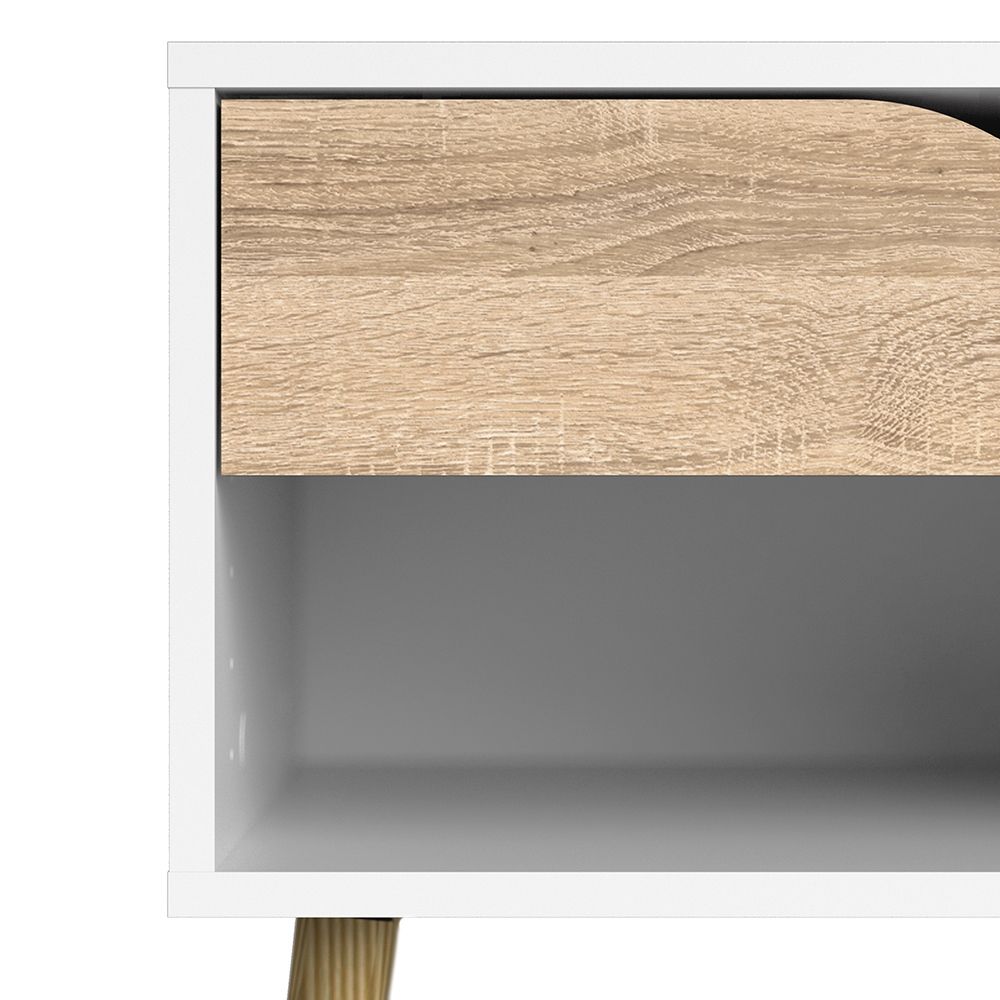 Pair of 2 x Oslo Bedside Cabinet With 1 Drawer In White And Oak - Price Crash Furniture