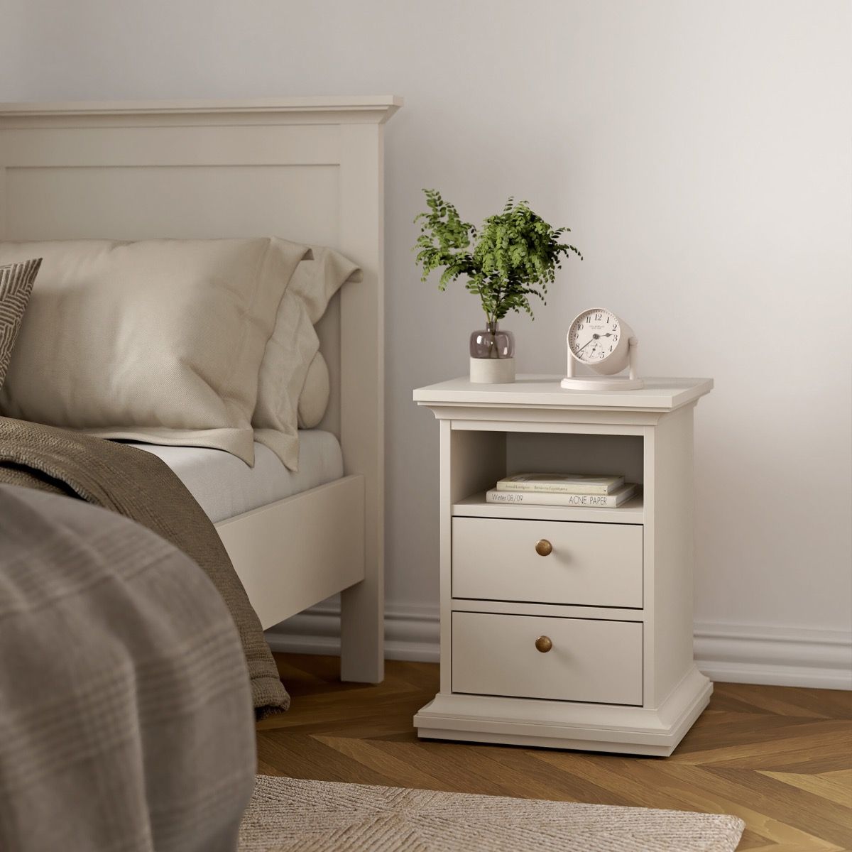 Paris 2 Drawer Bedside Cabinet In Cashmere - Price Crash Furniture