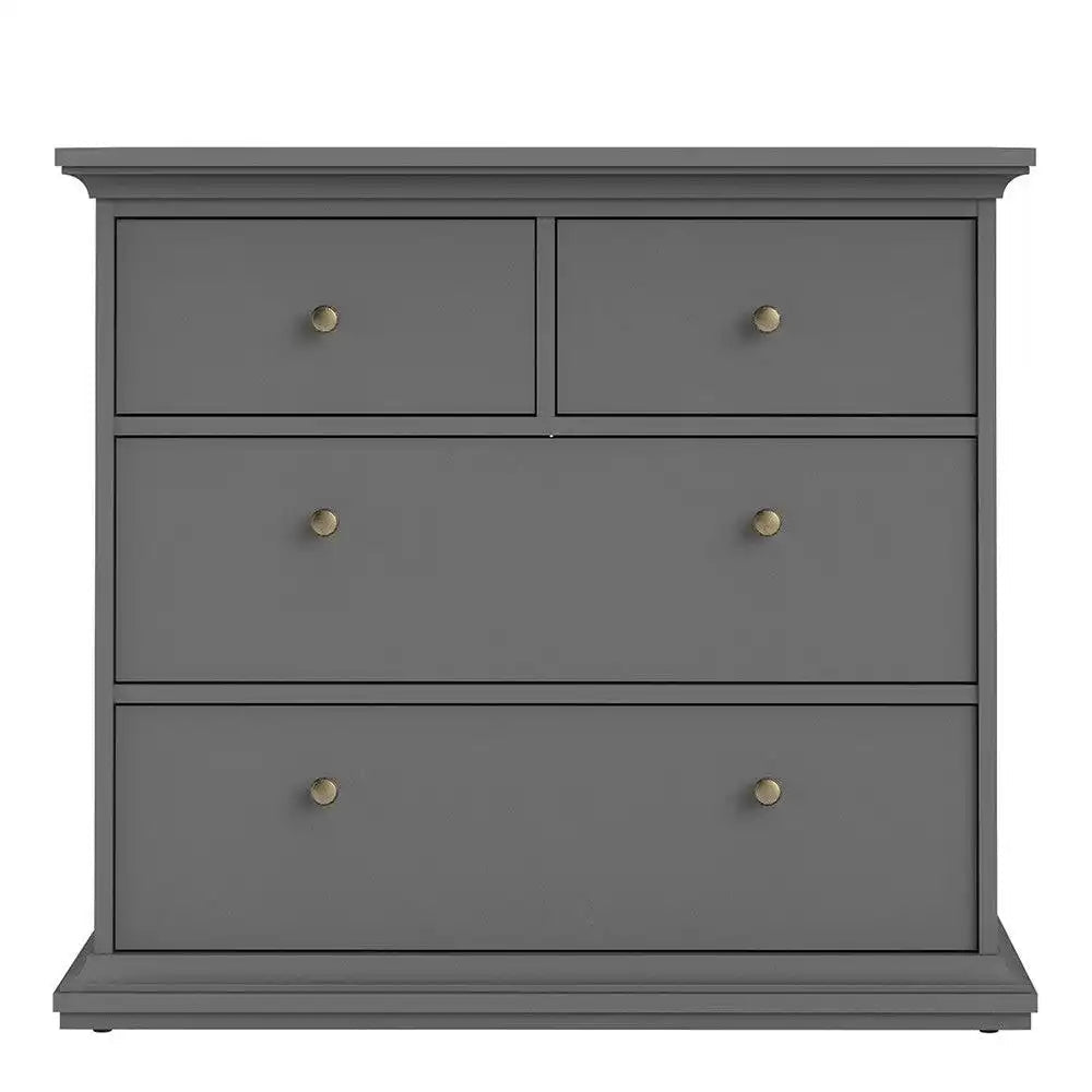 Paris 4 Drawer Chest of Drawers In Matt Grey - Price Crash Furniture
