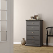 Paris 5 Drawer Chest of Drawers In Grey - Price Crash Furniture