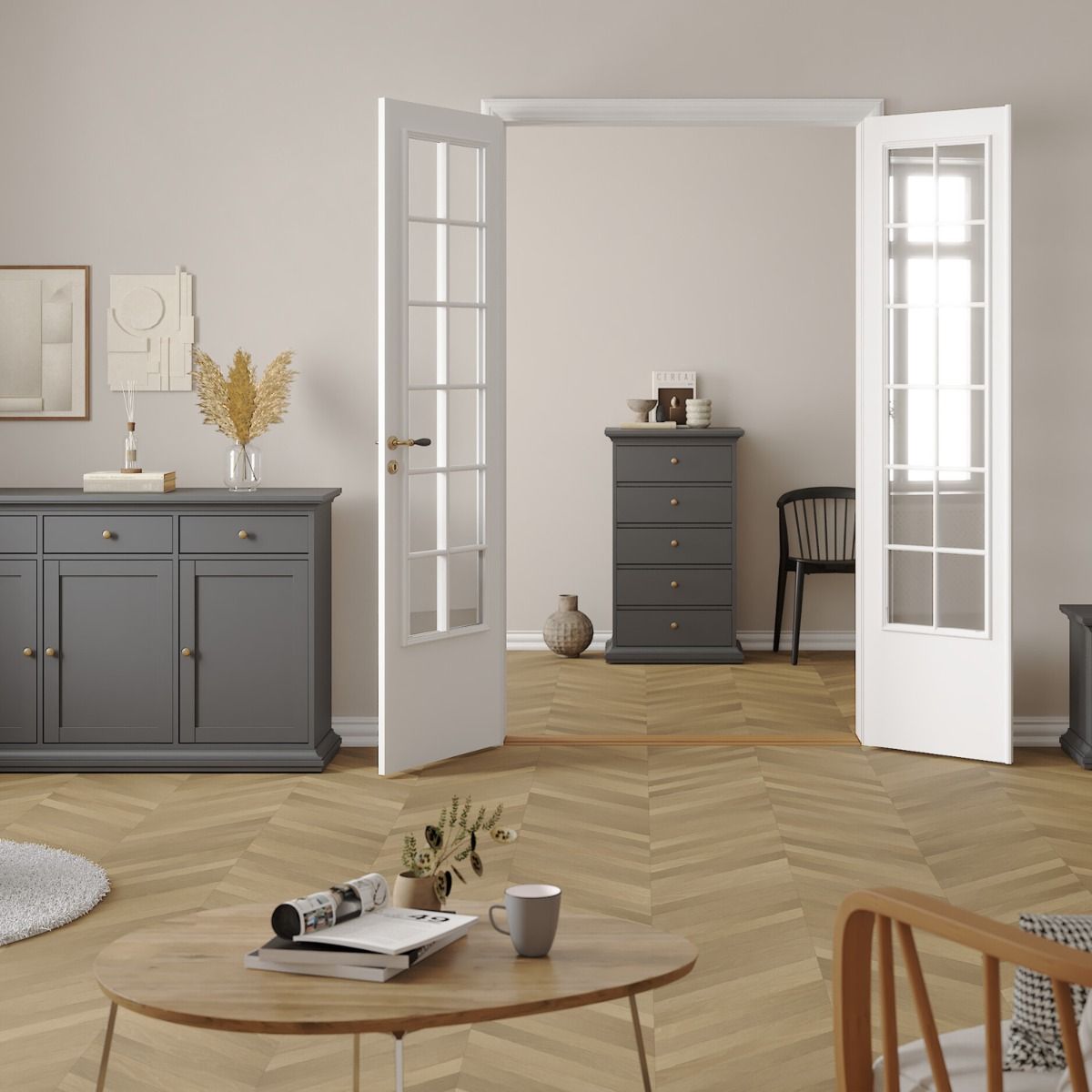 Paris 5 Drawer Chest of Drawers In Grey - Price Crash Furniture