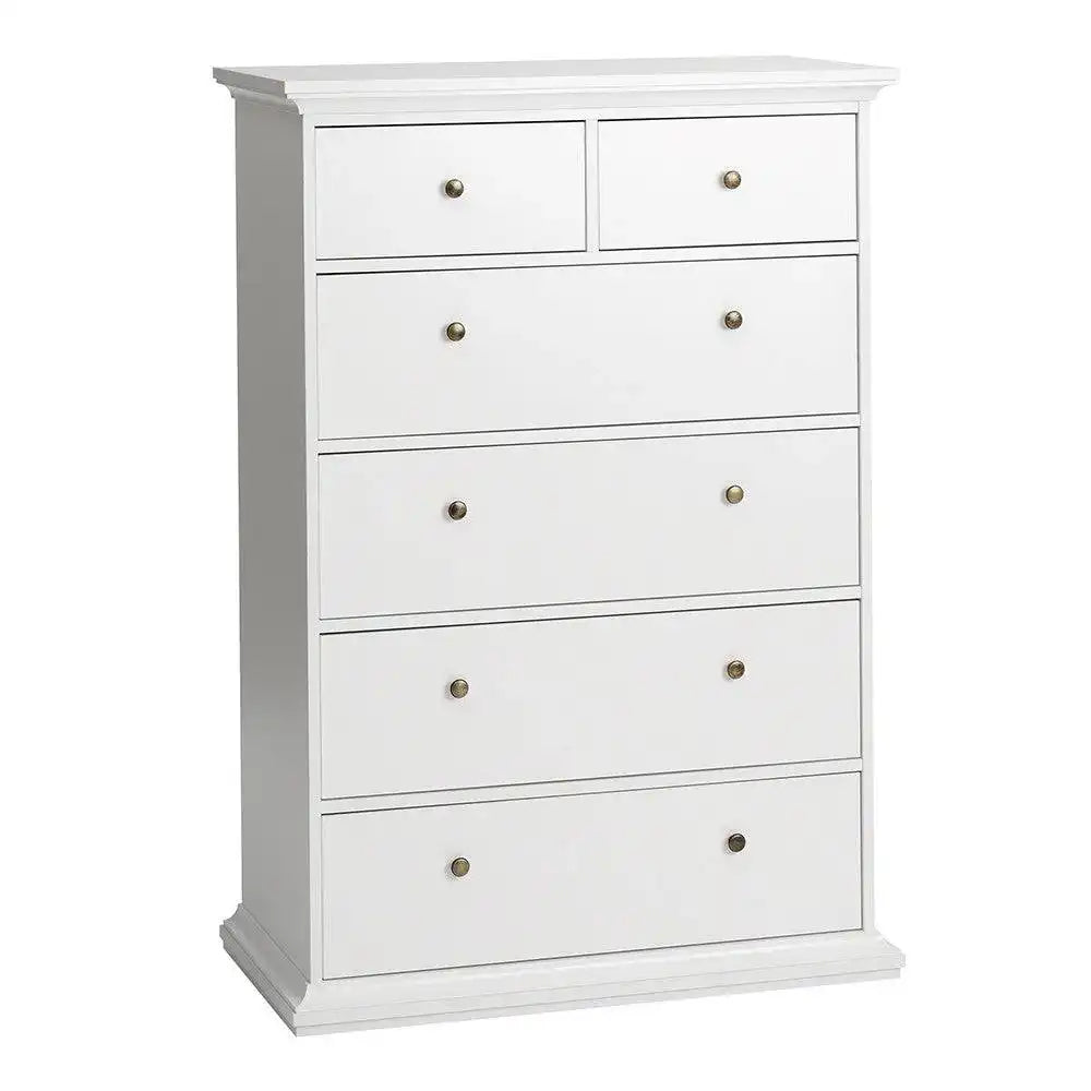 Paris 6 Drawer Chest of Drawers In White - Price Crash Furniture