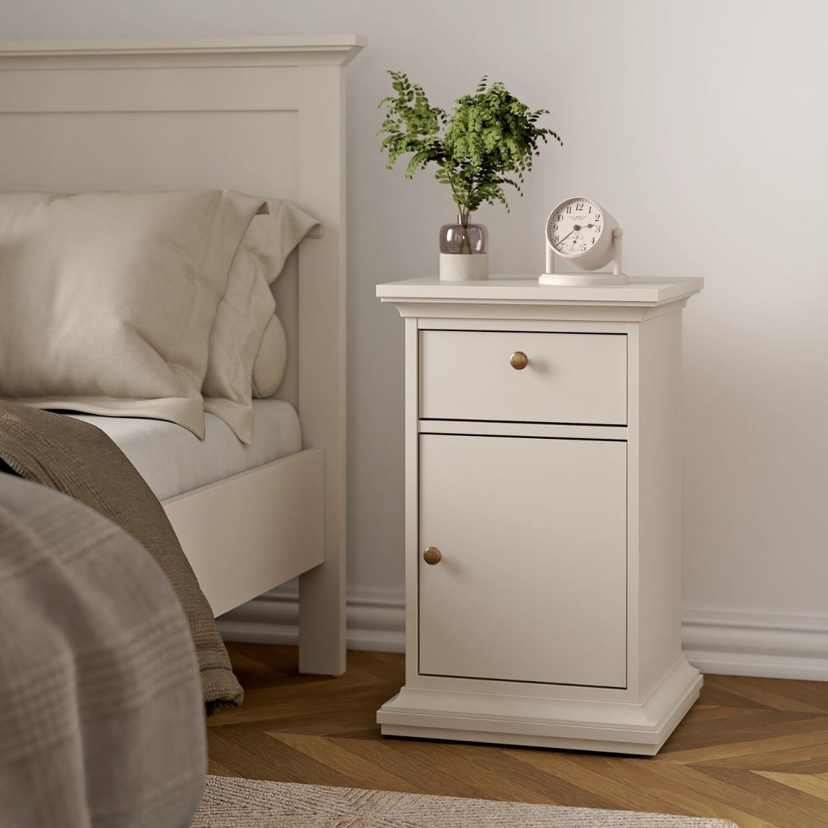 Paris Beside Cabinet 1 door 1 Drawer In Cashmere - Price Crash Furniture