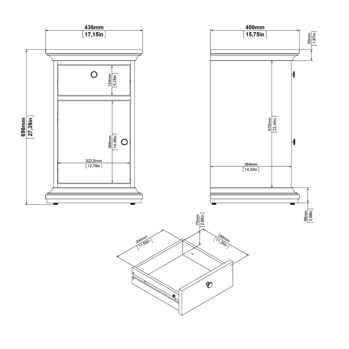 Paris Beside Cabinet 1 door 1 Drawer In Cashmere - Price Crash Furniture