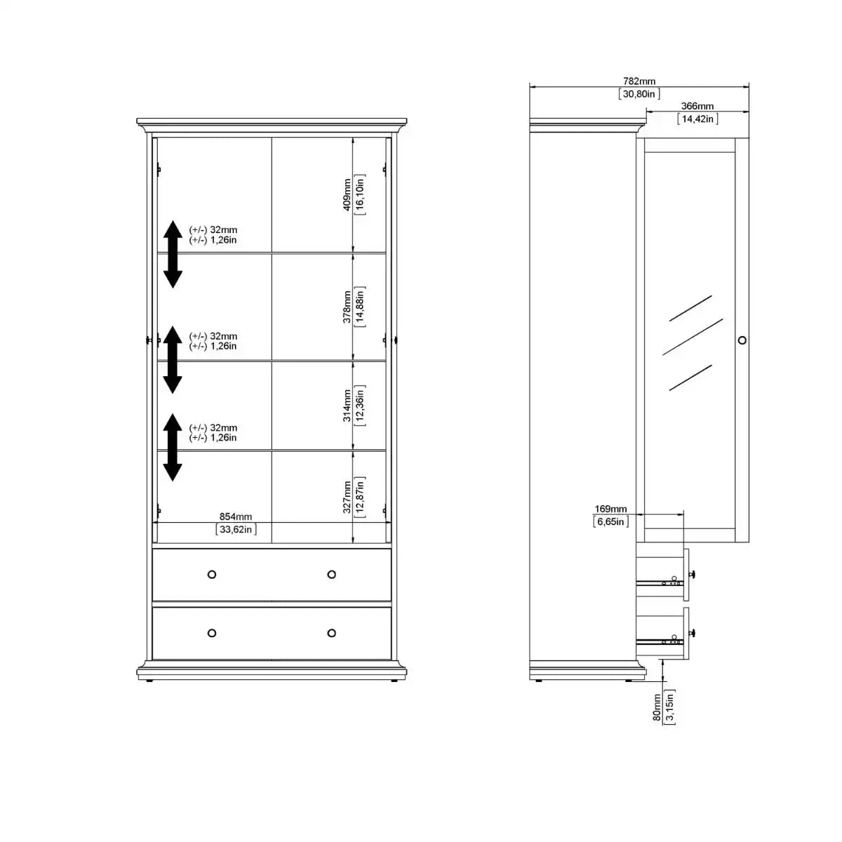 Paris China Cabinet Display Unit Dresser In Matt Grey - Price Crash Furniture
