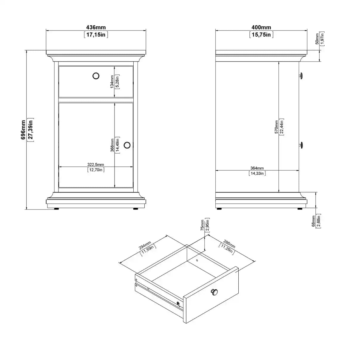 Paris Nightstand Bedside Table Cabinet Unit 1 Door 1 Drawer In White - Price Crash Furniture