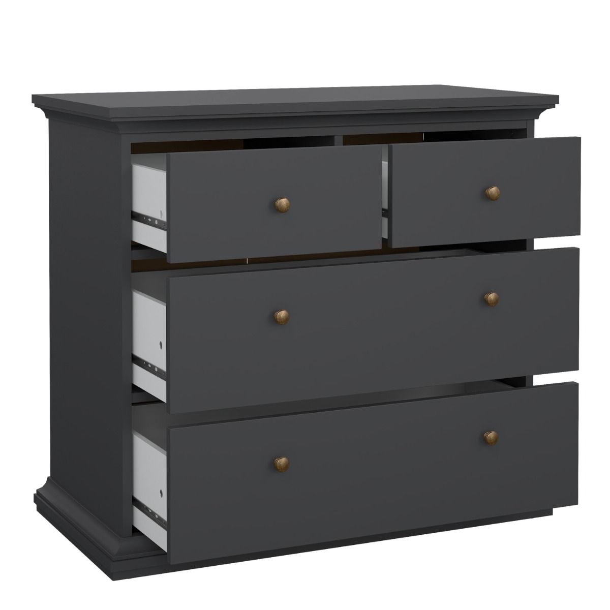 Paris Package - Bedside 2 Drawers + Chest Of 4 Drawers + Wardrobe With 2 Doors Matt Grey - Price Crash Furniture
