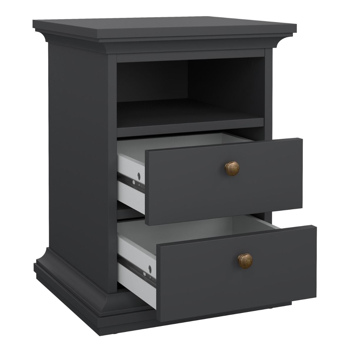 Paris Package - Bedside 2 Drawers + Chest Of 4 Drawers + Wardrobe With 2 Doors Matt Grey - Price Crash Furniture