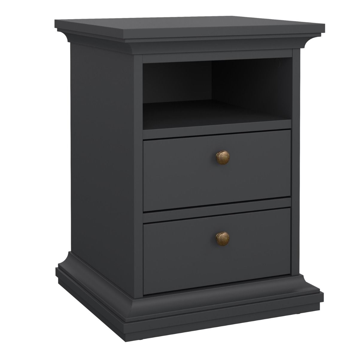 Paris Package - Bedside 2 Drawers + Chest Of 4 Drawers + Wardrobe With 2 Doors Matt Grey - Price Crash Furniture