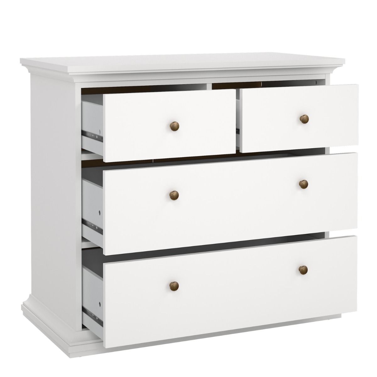 Paris Package - Bedside 2 Drawers + Chest Of 4 Drawers + Wardrobe With 2 Doors White - Price Crash Furniture