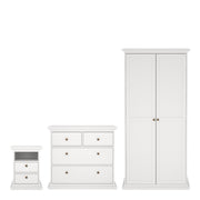 Paris Package - Bedside 2 Drawers + Chest Of 4 Drawers + Wardrobe With 2 Doors White - Price Crash Furniture