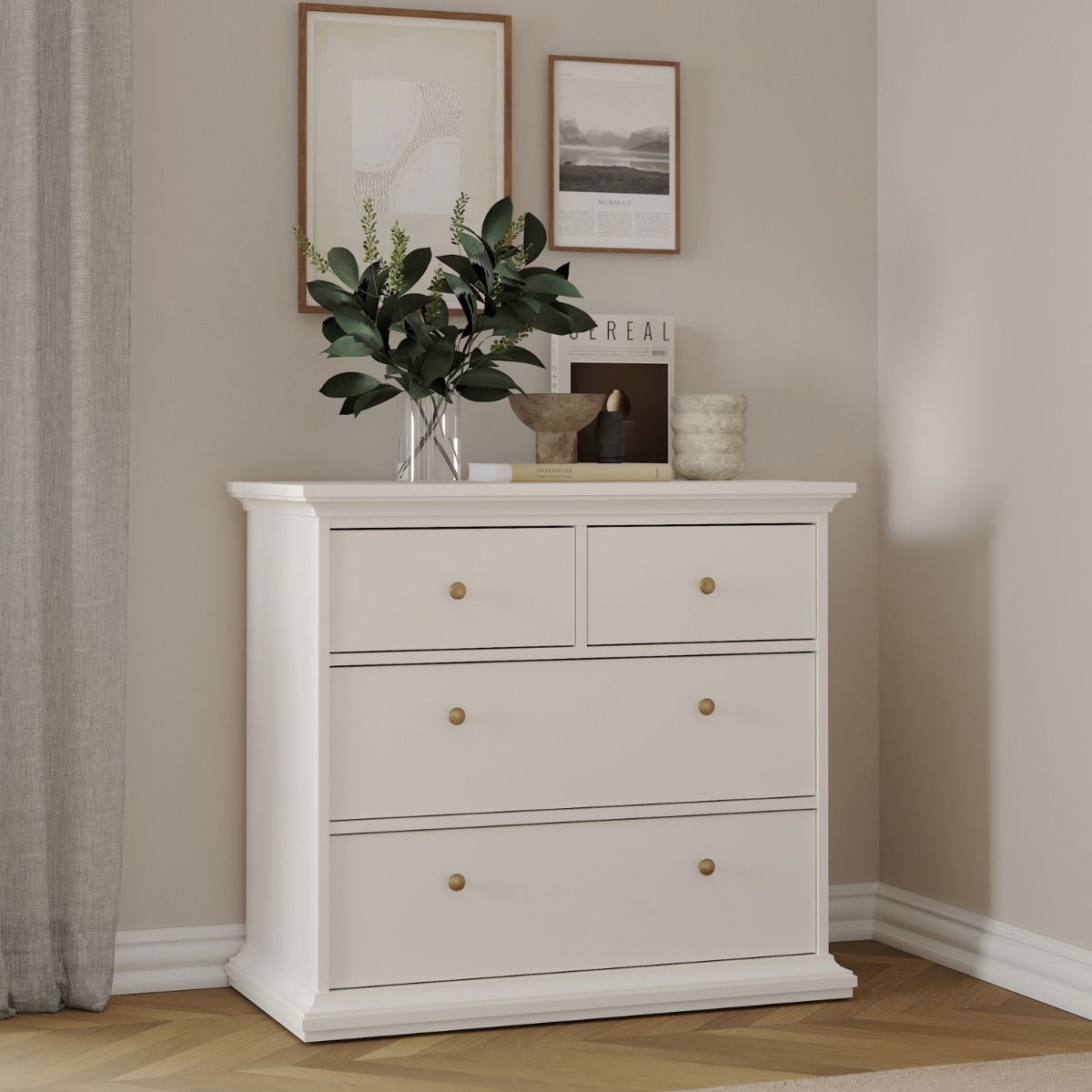 Paris Package - Bedside 2 Drawers + Chest Of 4 Drawers + Wardrobe With 2 Doors White - Price Crash Furniture