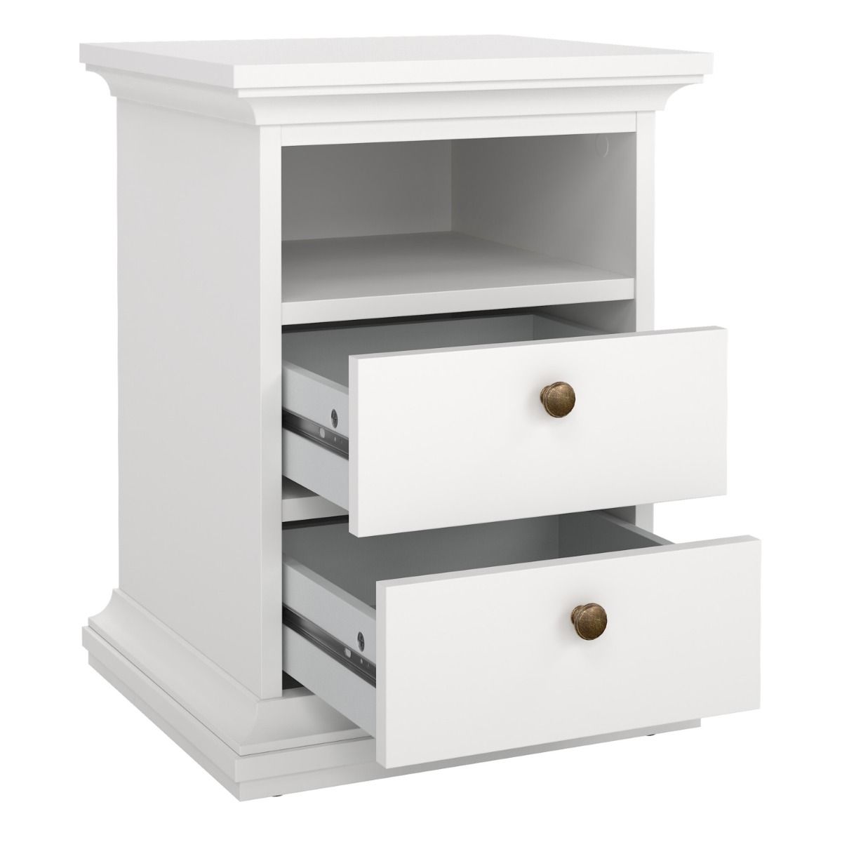 Paris Package - Bedside 2 Drawers + Chest Of 4 Drawers + Wardrobe With 2 Doors White - Price Crash Furniture
