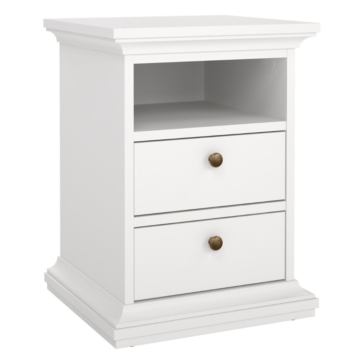 Paris Package - Bedside 2 Drawers + Chest Of 4 Drawers + Wardrobe With 2 Doors White - Price Crash Furniture