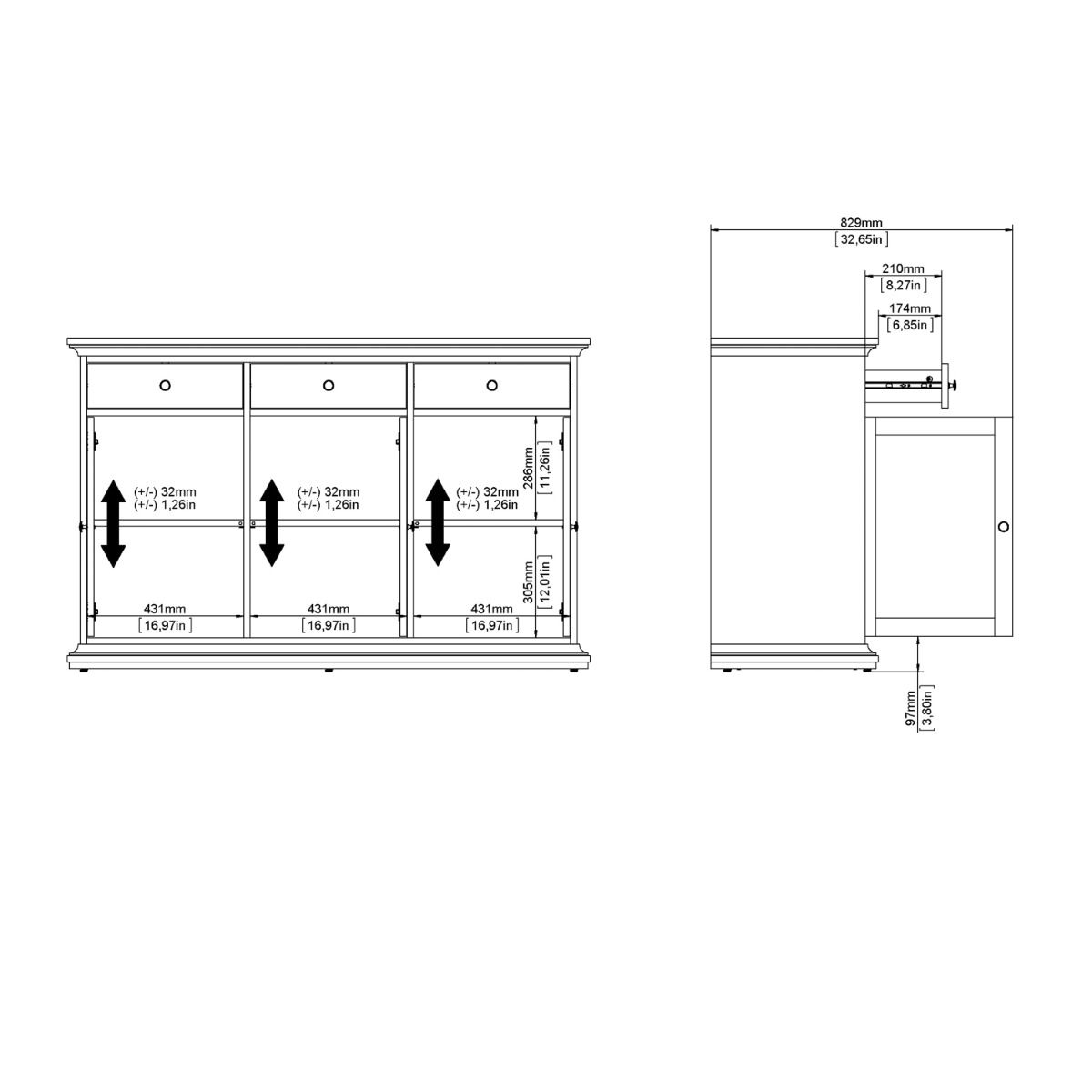 Paris Sideboard With 3 Doors And 3 Drawers In Matt Grey - Price Crash Furniture