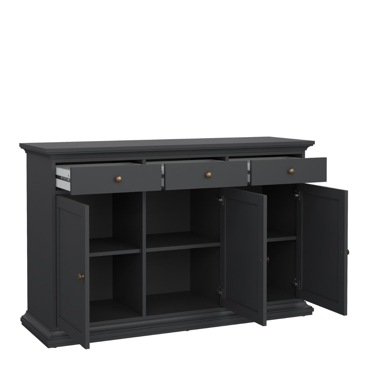 Paris Sideboard With 3 Doors And 3 Drawers In Matt Grey - Price Crash Furniture
