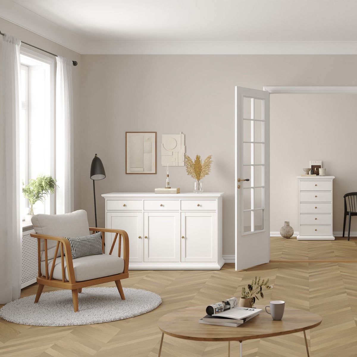 Paris Sideboard With 3 Doors And 3 Drawers In White - Price Crash Furniture