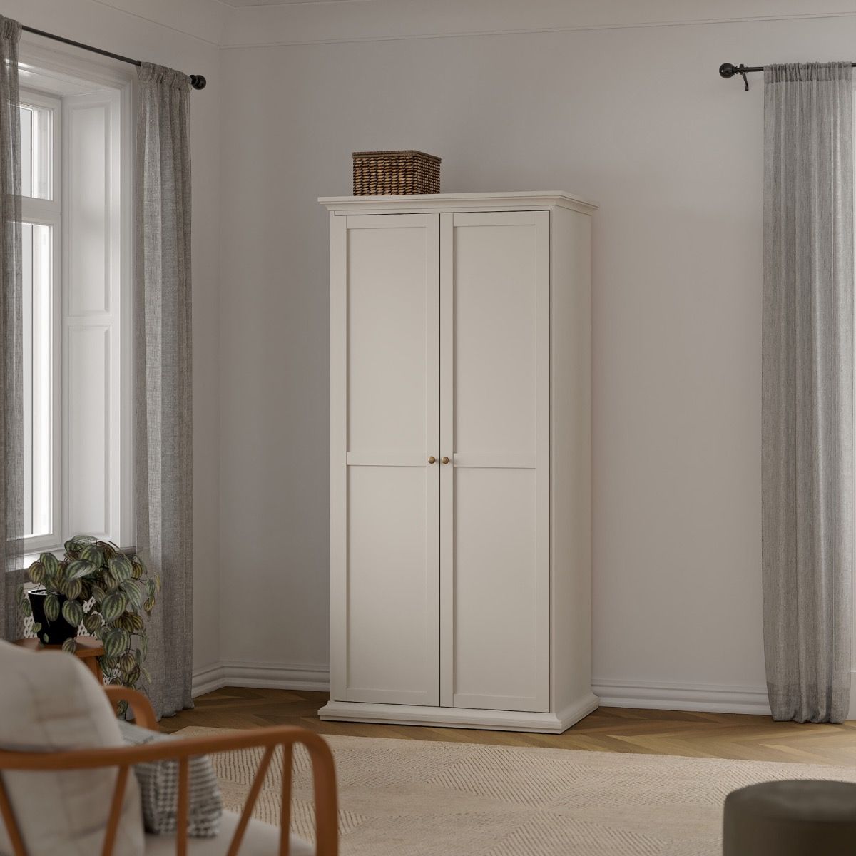 Paris Tall Wardrobe With 2 Doors In Cashmere - Price Crash Furniture