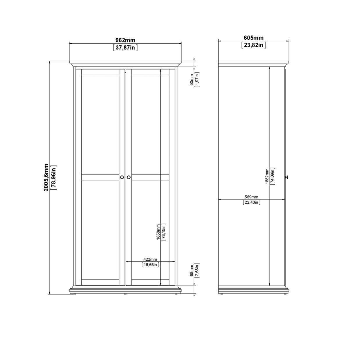Paris Tall Wardrobe With 2 Doors In Cashmere - Price Crash Furniture