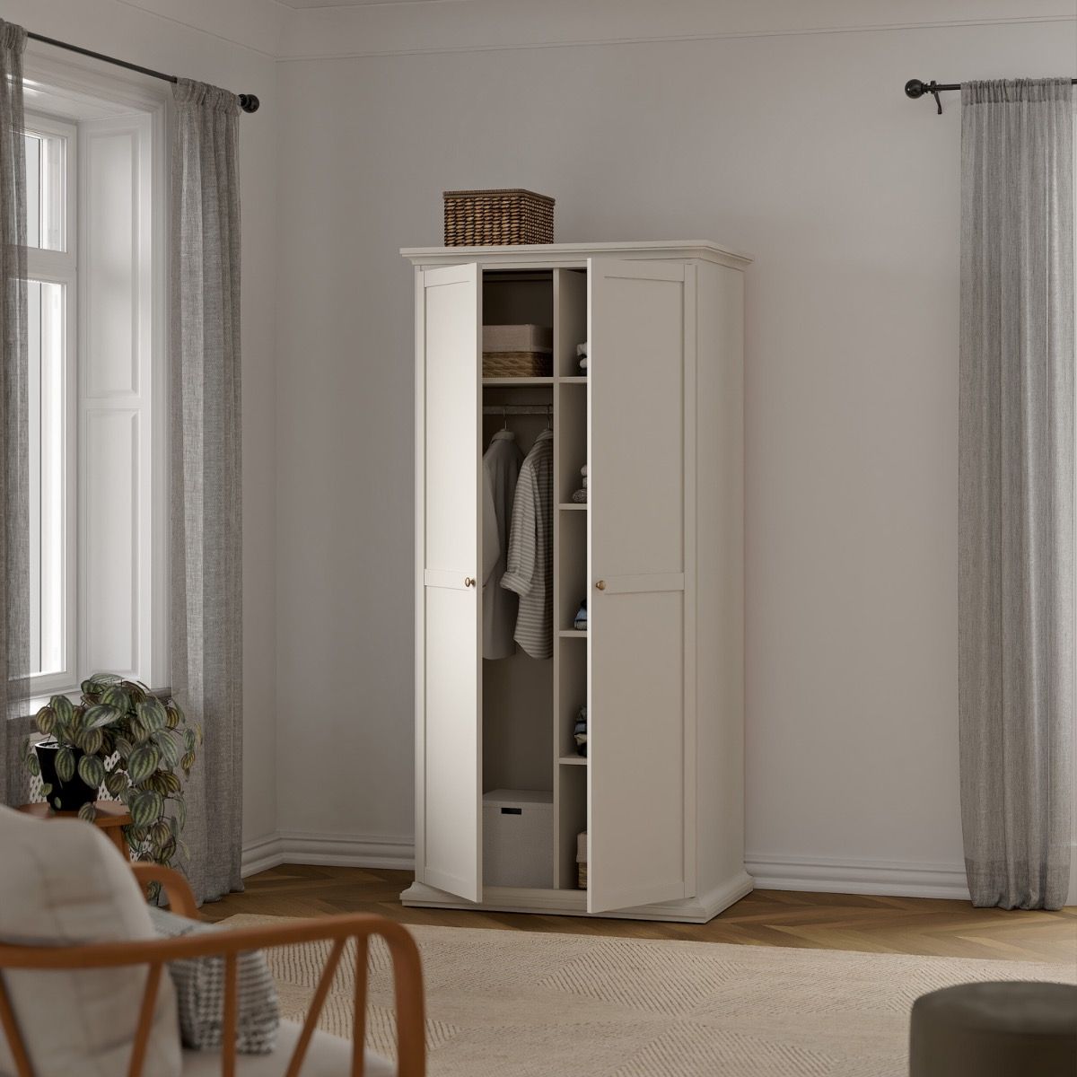 Paris Tall Wardrobe With 2 Doors In Cashmere - Price Crash Furniture