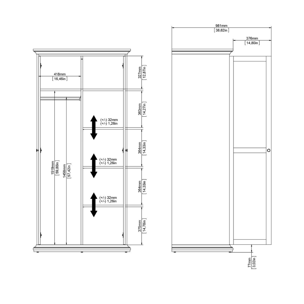 Paris Tall Wardrobe With 2 Doors In Cashmere - Price Crash Furniture