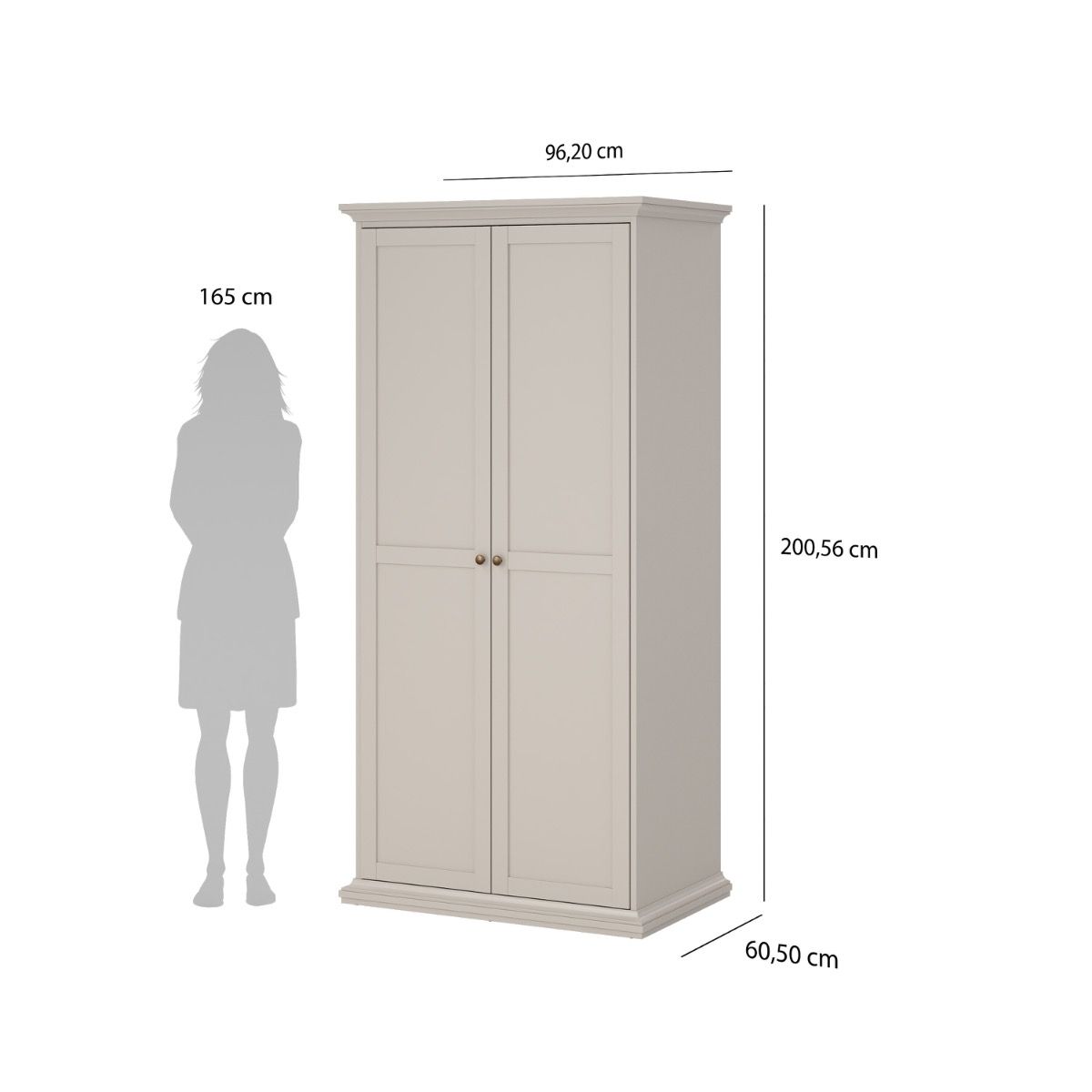 Paris Tall Wardrobe With 2 Doors In Cashmere - Price Crash Furniture