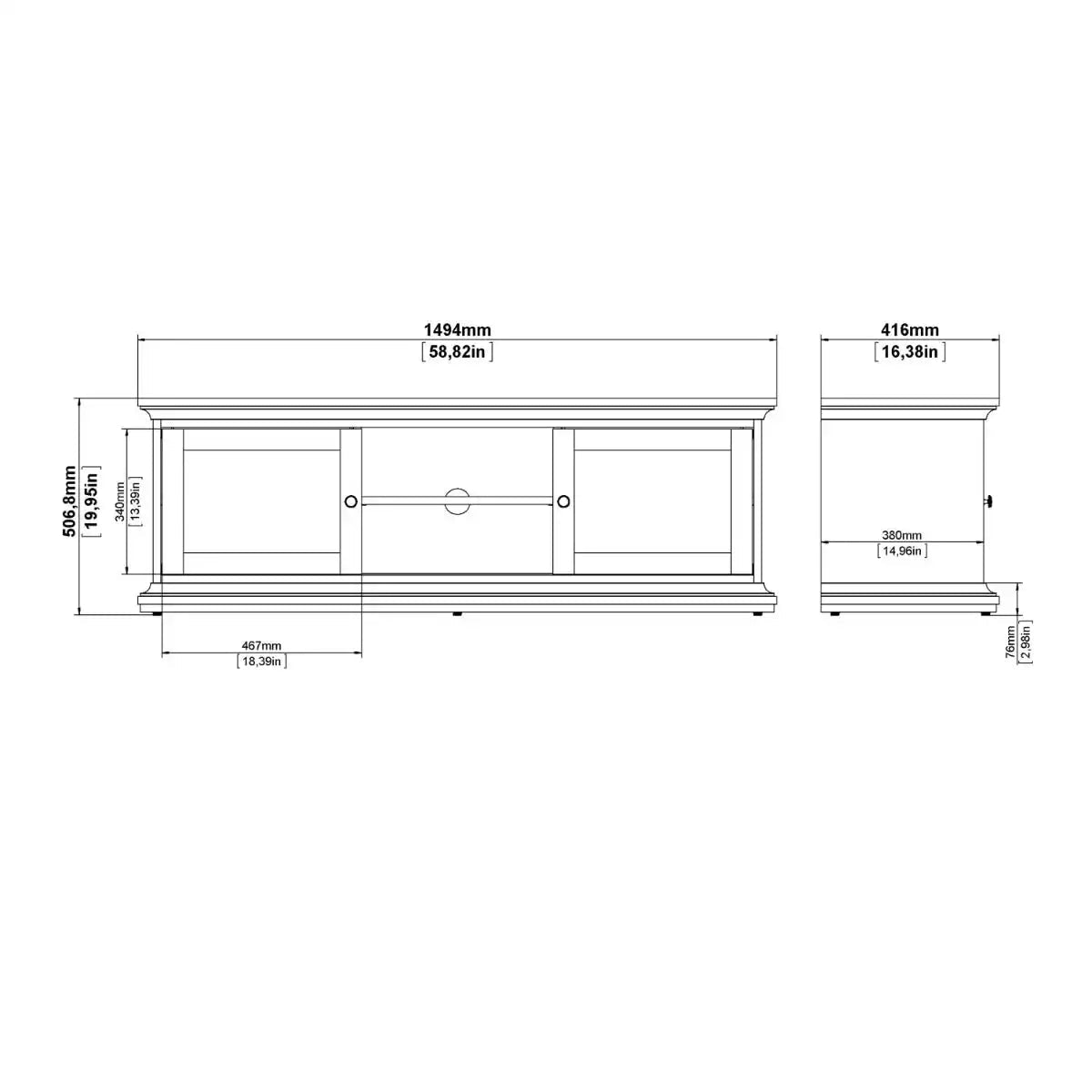 Paris TV Unit 2 Frame Doors In Matt Grey - Price Crash Furniture