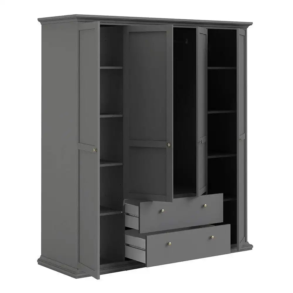 Paris Wardrobe With 4 Doors & 2 Drawers In Matt Grey - Price Crash Furniture