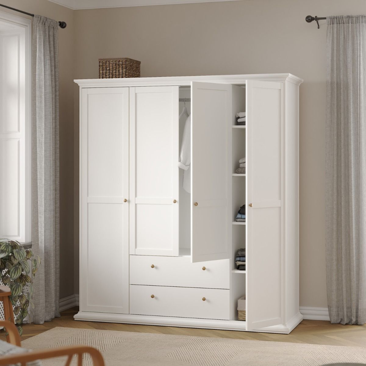 Paris Wardrobe With 4 Doors And 2 Drawers In White - Price Crash Furniture