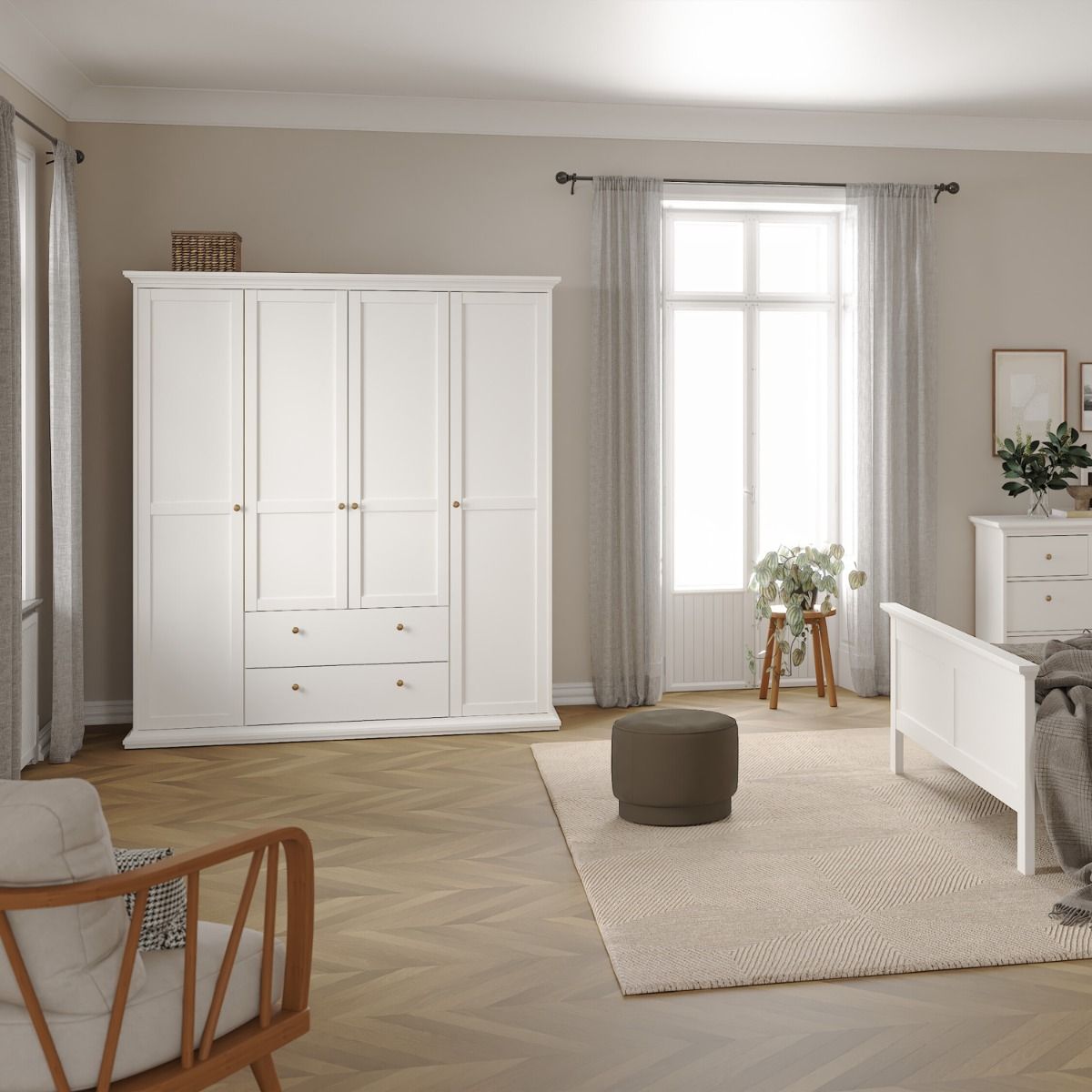 Paris Wardrobe With 4 Doors And 2 Drawers In White - Price Crash Furniture