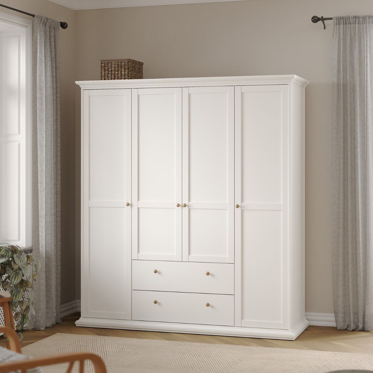 Paris Wardrobe With 4 Doors And 2 Drawers In White - Price Crash Furniture