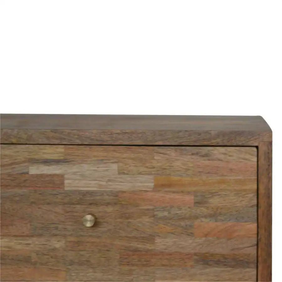 Patchwork Pattern 2 Drawer Bedside Table in Oak - effect Mango Wood - Price Crash Furniture